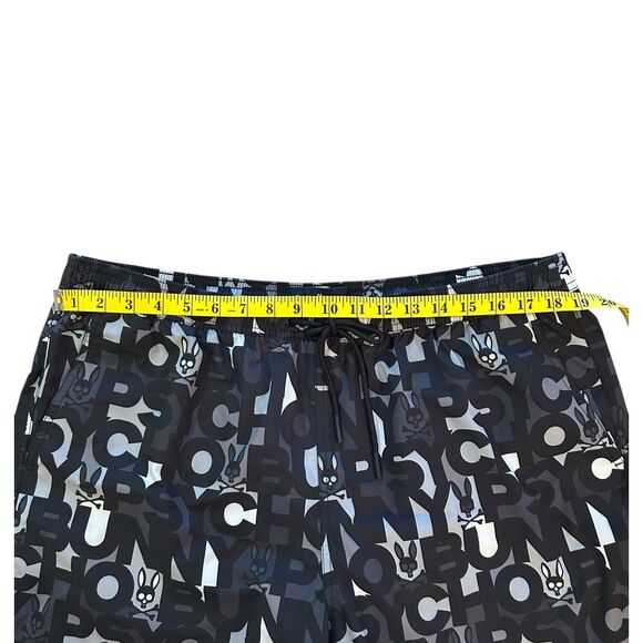 Psycho Bunny Swim Trunks Mens XL Black All Over Print Drawstring Lined Pockets - Picture 4 of 10